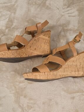 Franco Sarto Tan Cork Wedge Sandals